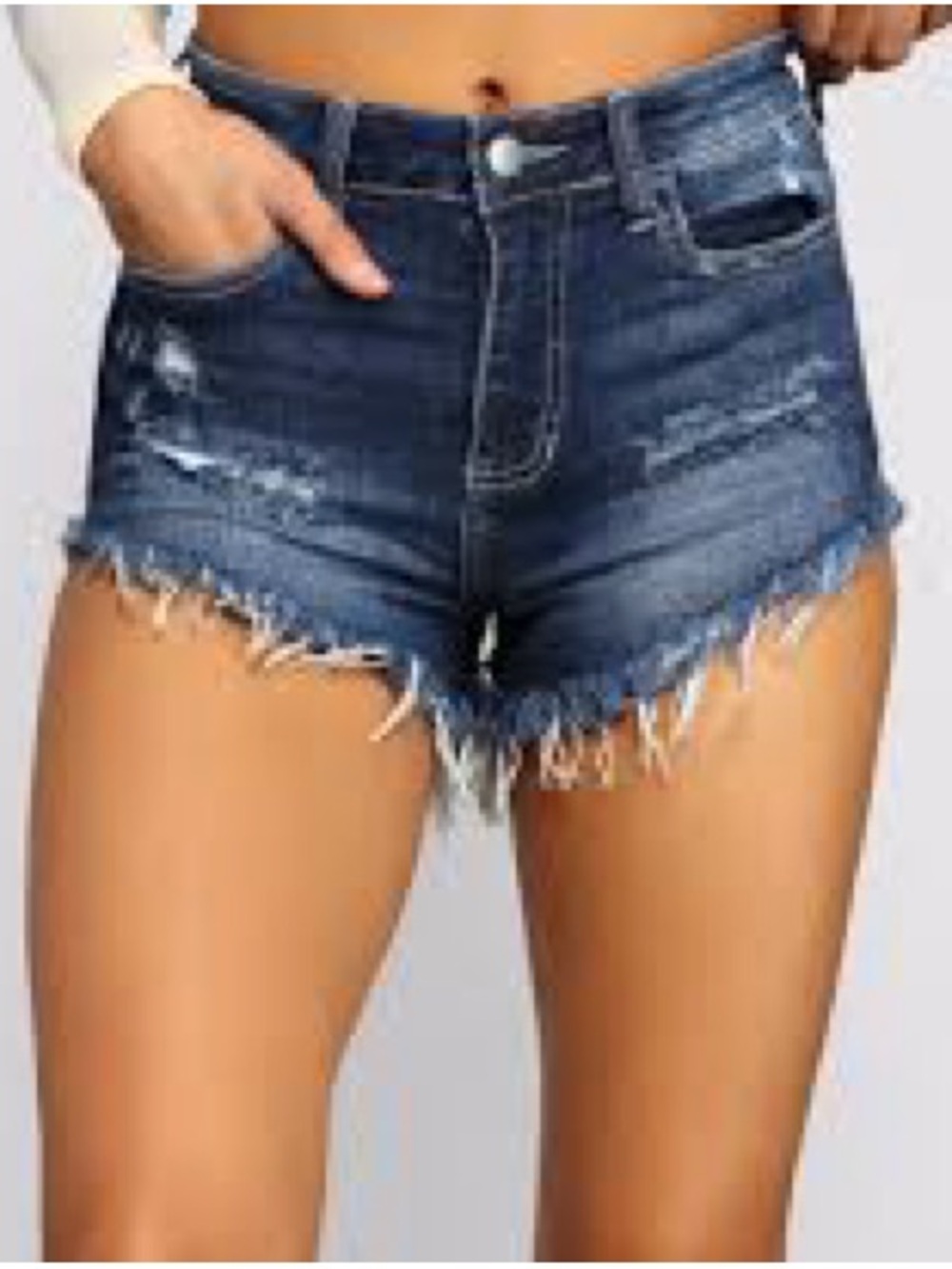 True Religion Dark Blue Frayed Hem Denim Shorts 1134